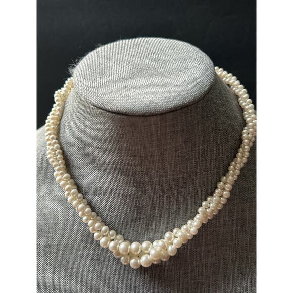 Vintage Napier Gold Tone Graduated Twisted Three Strand Faux Pearl Necklace - Picture 1 of 7